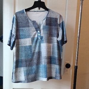 Stylish Blue and Gray Women's Blouse